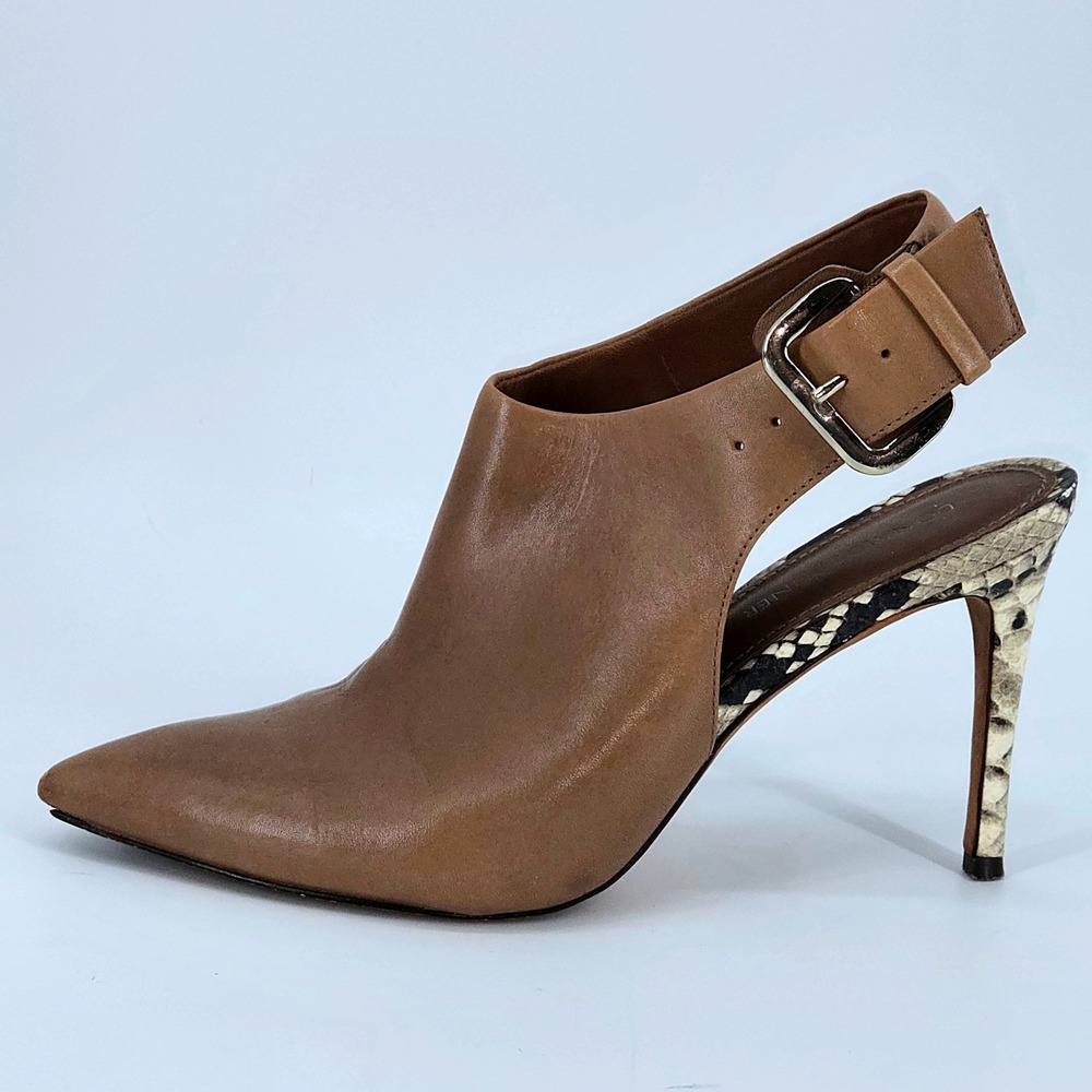 Donald J Pliner Tan‎ Leather Snakeskin Slingback Pump Shoes Women Size 8M